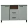 Credenza Gambe Metallo Grigio 113x40x77 cm Legno Massello OSLO