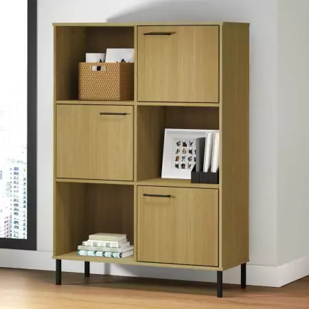 Libreria con Gambe Metallo Marrone 90x35x128,5 cm Massello OSLO