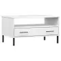 Tavolino Gambe Metallo Bianco 85x50x45 cm Legno Massello OSLO