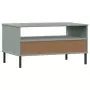 Tavolino Gambe Metallo Grigio 85x50x45 cm Legno Massello OSLO