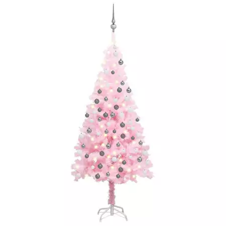 Set Albero Natale Artificiale con LED e Palline Rosa 120 cm PVC