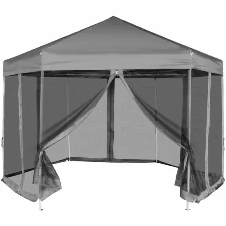 Gazebo Esagonale Pop-Up con 6 Pareti Grigio 3,6x3,1 m