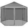 Gazebo Esagonale Pop-Up con 6 Pareti Grigio 3,6x3,1 m