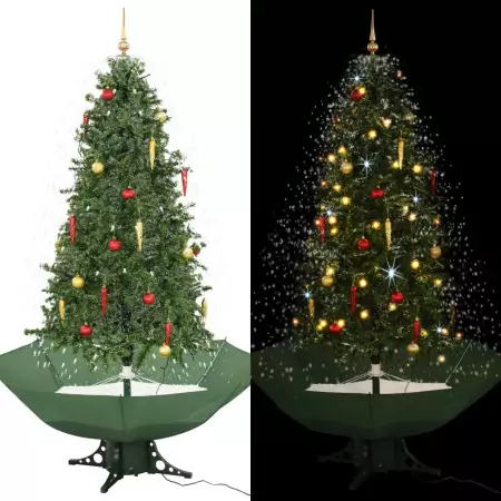 Albero di Natale con Neve e Base a Ombrellone Verde 190 cm