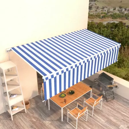 Tenda Retrattile Manuale con Parasole 6x3 m Blu e Bianca