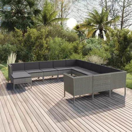 Set Divani da Giardino 12 pz con Cuscini in Polyrattan Grigio