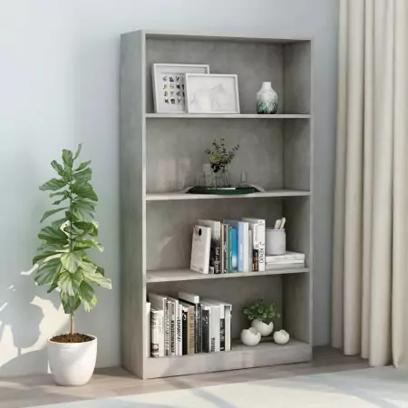 Libreria a 4 Ripiani Grigio Cemento 80x24x142 cm in Truciolato