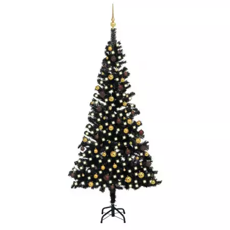 Set Albero Natale Artificiale con LED e Palline Nero 240 cm PVC