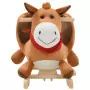 Cavallo a Dondolo con Schienale in Peluche 60x32x50cm Marrone