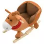 Cavallo a Dondolo con Schienale in Peluche 60x32x50cm Marrone