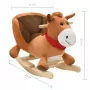 Cavallo a Dondolo con Schienale in Peluche 60x32x50cm Marrone