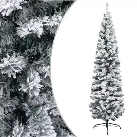 Albero di Natale Artificiale Sottile con Neve Verde 180 cm PVC