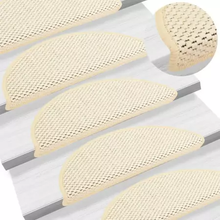 Tappeti Autoadesivi Scale Aspetto Sisal 15 pz 56x20 cm Crema