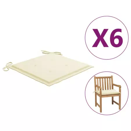 Cuscini per Sedie da Giardino 6 pz Crema 50x50x3 cm Tessuto