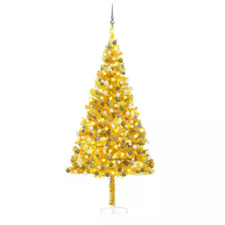 Set Albero Natale Artificiale con LED e Palline Oro 210 cm PET