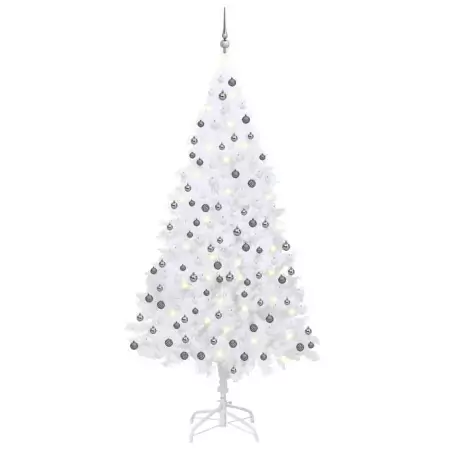 Set Albero Natale Artificiale LED e Palline Bianco 210 cm PVC