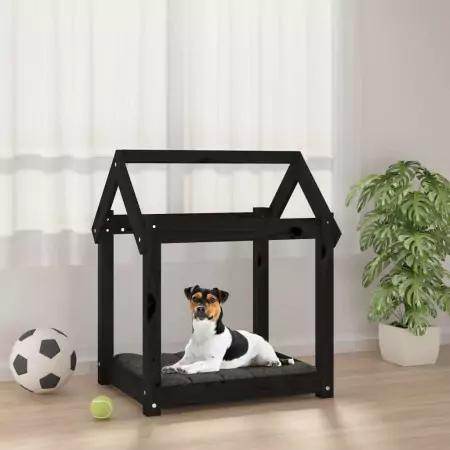 Cuccia per Cani Nera 61x50x70 cm in Legno Massello di Pino