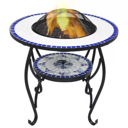 Tavolo con Braciere a Mosaico Blu e Bianco 68cm in Ceramica