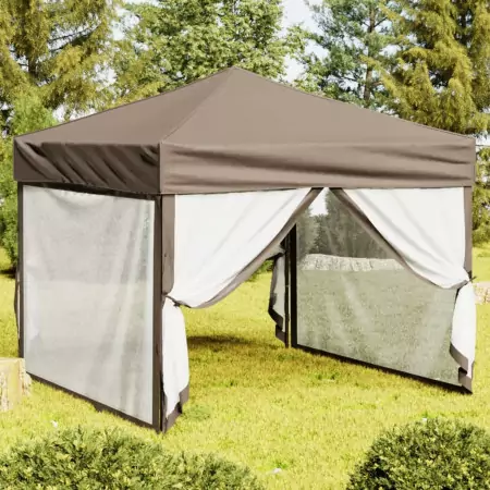 Tenda per Feste Pieghevole con Pareti Laterali Tortora 3x3 m