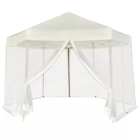 Gazebo Pieghevole Esagonale Pop-Up con 6 Pareti Crema 3,6x3,1 m