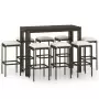 Set da Bar da Giardino 9 pz con Cuscini in Polyrattan Marrone