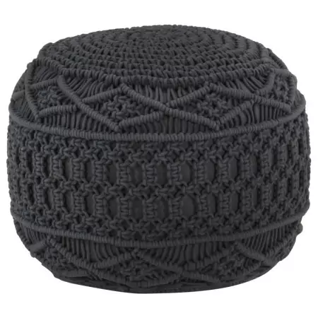 Pouf Lavorato a Mano Macramé Antracite 45x30 cm in Cotone