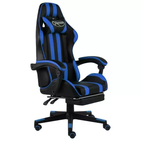 Sedia da Gaming con Poggiapiedi Blu e Nera in Similpelle