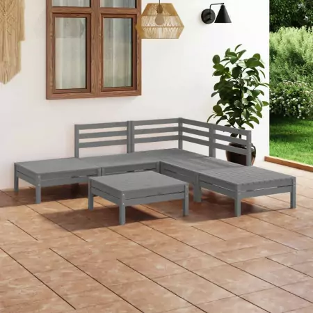 Set Divani da Giardino 6 pz in Legno Massello di Pino Grigio