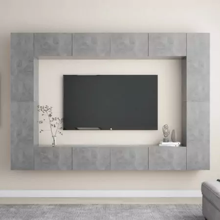 Set Mobile Porta TV 8 pz Grigio Cemento in Truciolato