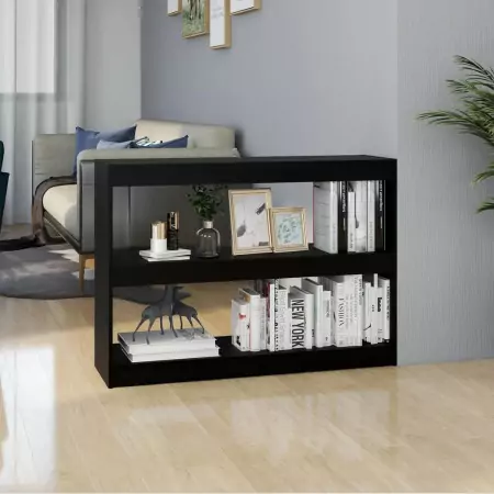 Libreria/Divisorio Nero 100x30x71,5cm in Legno Massello di Pino