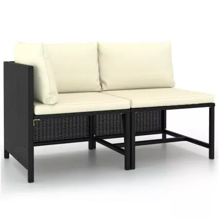 Set Divani da Giardino 2 pz con Cuscini in Polyrattan Nero