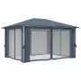 Gazebo con Tende e Luci LED 400x300 cm Antracite in Alluminio