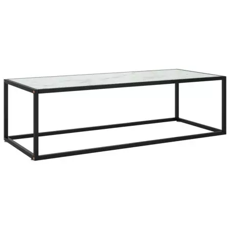 Tavolino da Salotto Nero con Vetro Marmo Bianco 120x50x35 cm