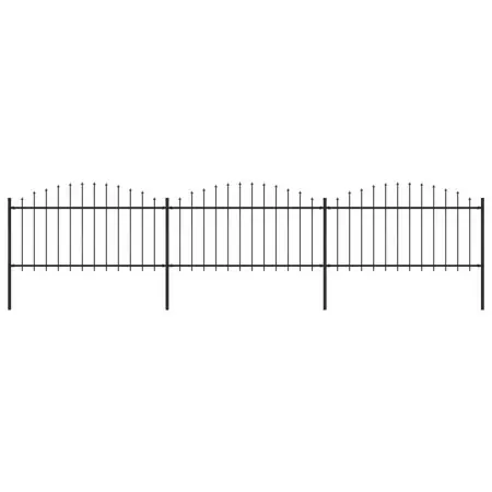 Recinzione Giardino Punta a Lancia (1,25-1,5)x5,1m Acciaio Nera