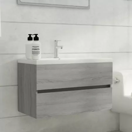 Mobile Bagno e Lavabo Integrato Grigio Sonoma Legno Multistrato