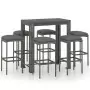 Set da Bar da Giardino 7 pz con Cuscini in Polyrattan Grigio