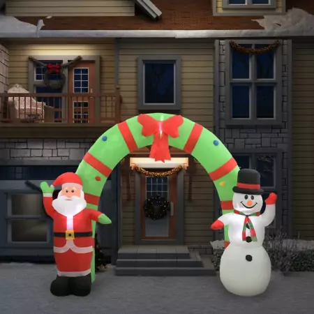 Arco con Babbo Natale Gonfiabile e Pupazzo di Neve LED 223 cm