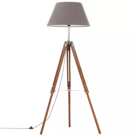 Lampada a Treppiede Marrone e Grigio in Legno di Teak 141 cm