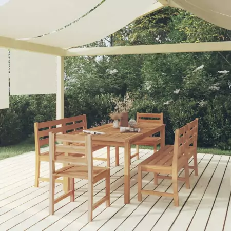 Set da Pranzo per Giardino 5 pz in Legno Massello di Teak