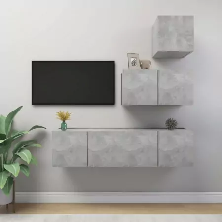 Set Porta TV 4 pz Grigio Cemento in Truciolato