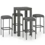 Set da Bar da Giardino 5 pz con Cuscini in Polyrattan Grigio