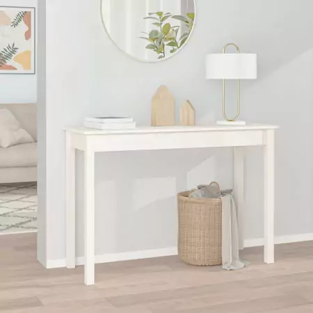 Tavolo Consolle Bianco 110x40x75 cm in Legno Massello di Pino