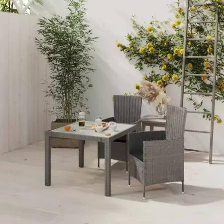 Set da Pranzo per Esterni 3 pz con Cuscini in Polyrattan Grigio