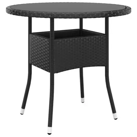 Tavolo da Giardino Ø80x75 cm Vetro Temperato e Polyrattan Nero