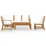 Set Divani da Giardino 5 pz con Cuscini Crema in Legno Acacia