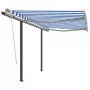 Tenda da Sole Retrattile Automatica con Pali 3x2,5cm Blu e Bianca