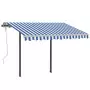 Tenda da Sole Retrattile Automatica con Pali 3x2,5cm Blu e Bianca