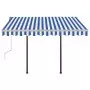 Tenda da Sole Retrattile Automatica con Pali 3x2,5cm Blu e Bianca