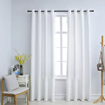 Tende Oscuranti con Anelli in Metallo 2 pz Avorio 140x225 cm