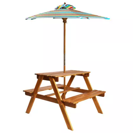 Tavolo Picnic per Bambini con Ombrellone 79x90x60cm in Acacia